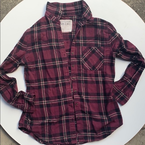 Garage Tops - Garage maroon plaid shacket top
